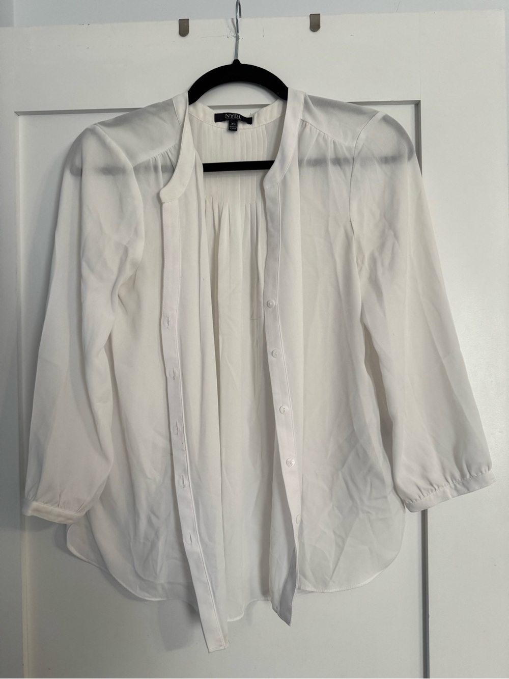 NYDJ White Sheer Button-Front Blouse with Pleated Yoke